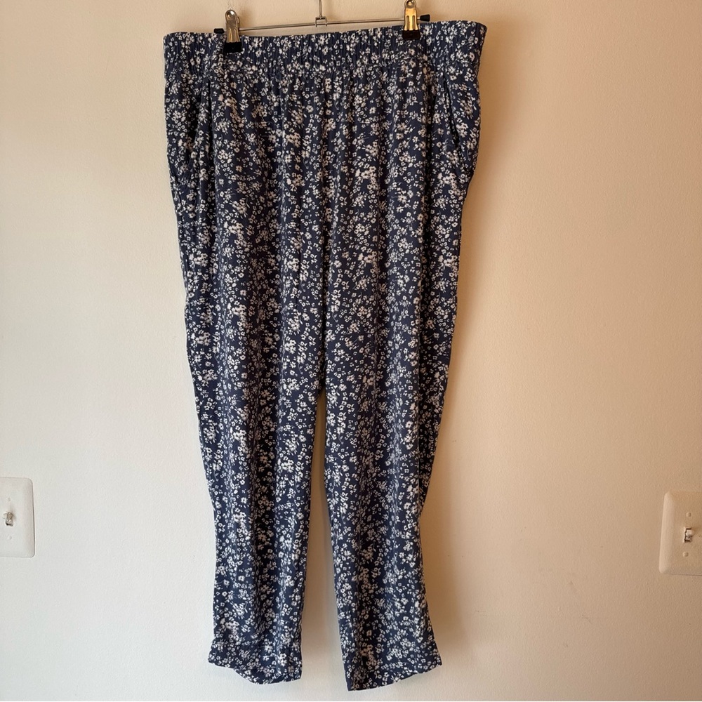 Jessica Simpson Blue & White Cropped Ankle Pants Summery Office Bbq Girlie 0050